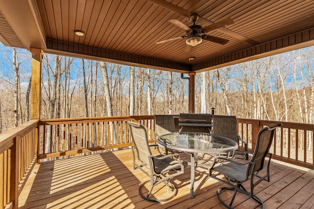 wooden deck with ceiling fan