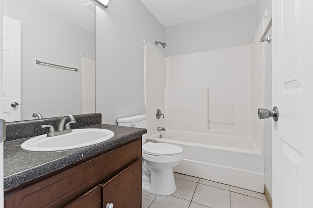 full bathroom featuring vanity, tile patterned floors, shower / bathtub combination, and toilet