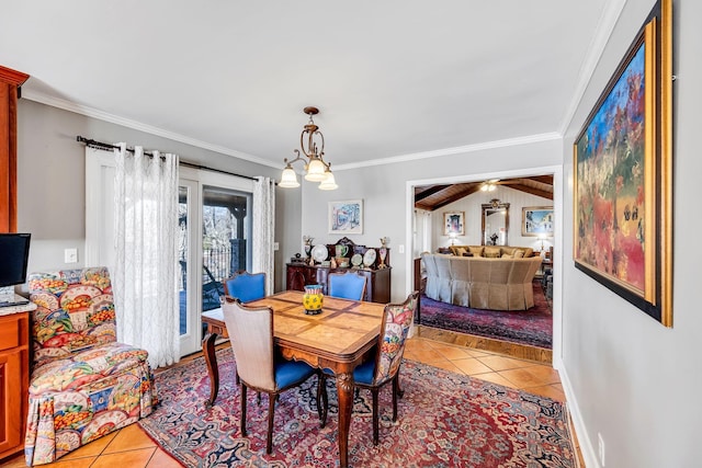 tiled dining area with ornamental molding