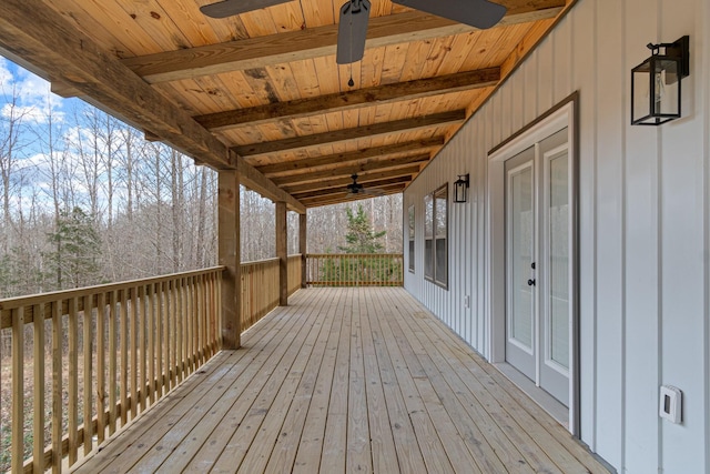 wooden deck with ceiling fan