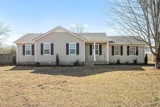 single story home with a front yard