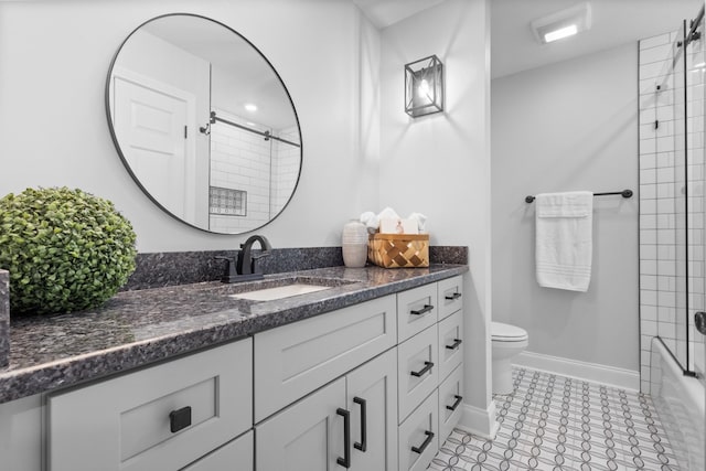 full bathroom with vanity, shower / bathtub combination, and toilet