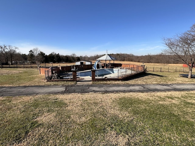 exterior space with a rural view and a gazebo