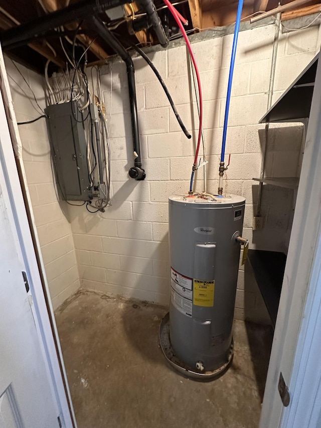 utilities featuring water heater and electric panel