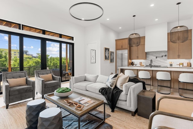 living room with sink