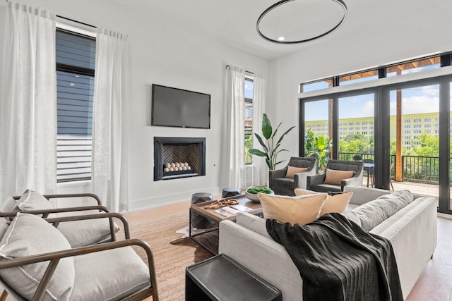 living room featuring light wood-type flooring