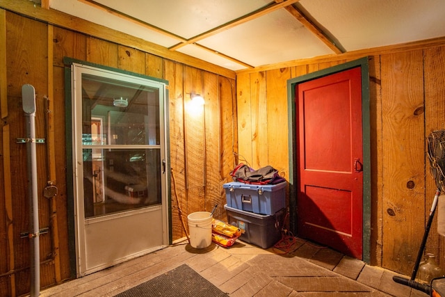 interior space with wooden walls