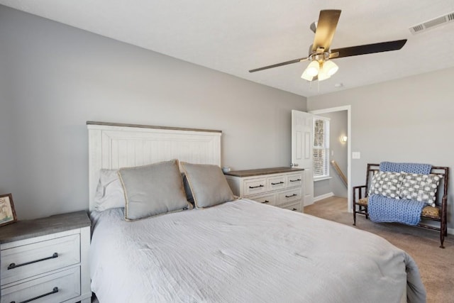 bedroom featuring ceiling fan and carpet floors