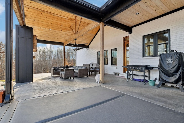 view of patio / terrace featuring an outdoor hangout area and ceiling fan