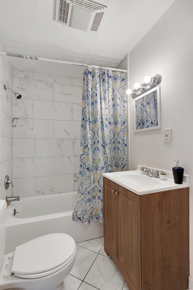 full bathroom featuring vanity, toilet, and shower / tub combo with curtain