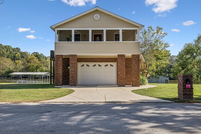 view of front of house featuring a garage, a front yard, and a carport