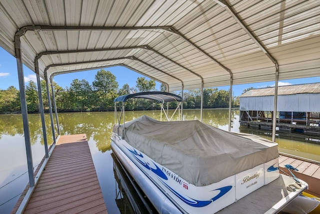 dock area with a water view