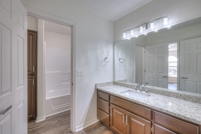 bathroom with wood-type flooring and vanity