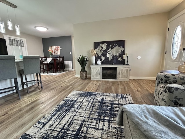 living room with light wood-type flooring