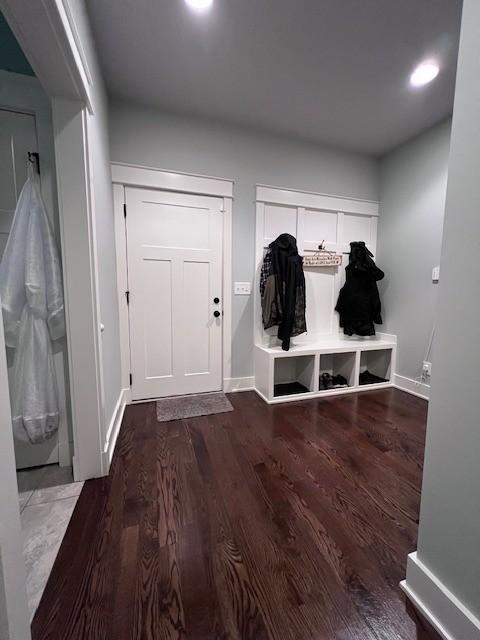 mudroom with hardwood / wood-style flooring