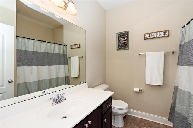 bathroom with vanity, tile patterned floors, and toilet