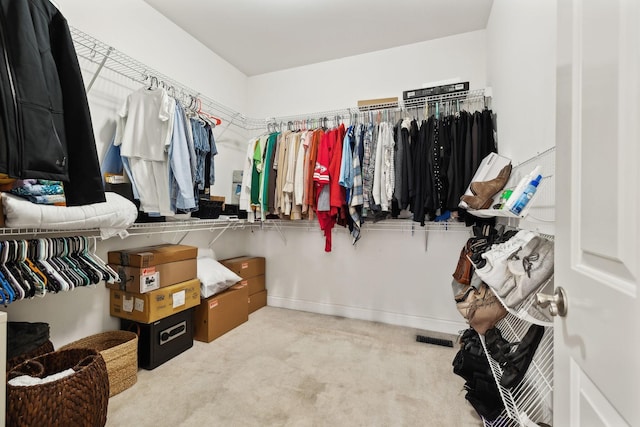 spacious closet with light colored carpet