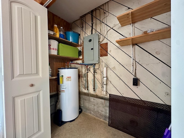 utilities featuring water heater and electric panel