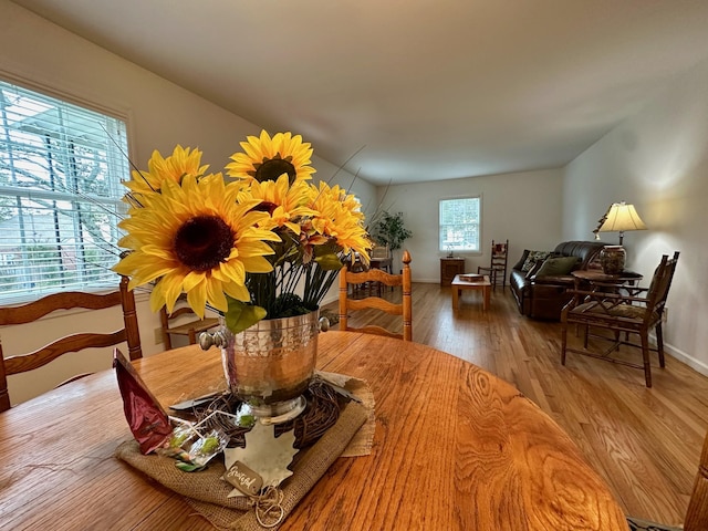 dining area with wood-type flooring