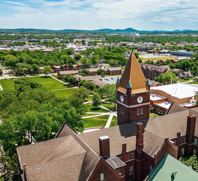 drone / aerial view featuring a mountain view