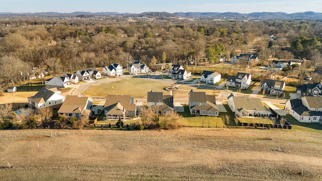 drone / aerial view featuring a mountain view