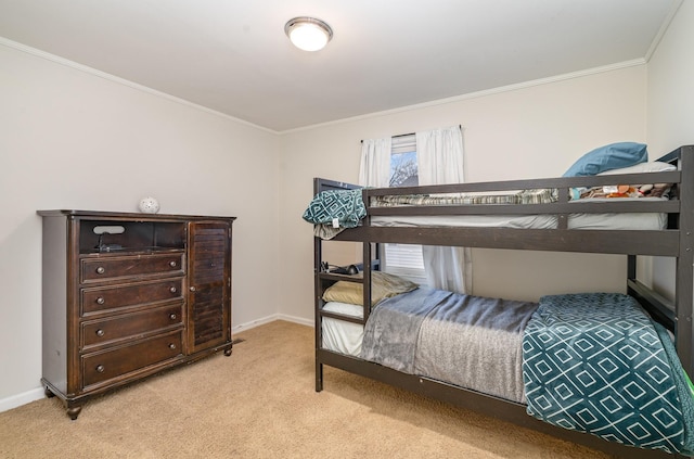 carpeted bedroom with crown molding