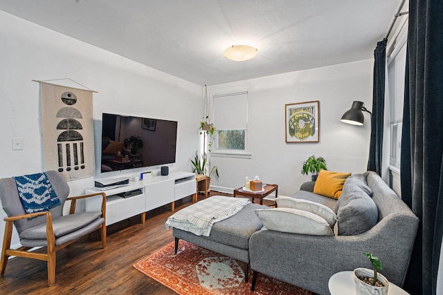 living room featuring dark hardwood / wood-style floors