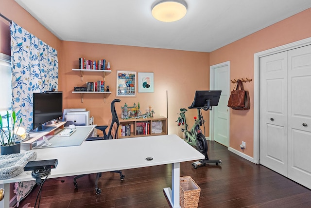 office with dark hardwood / wood-style flooring