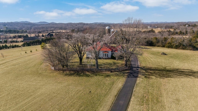 birds eye view of property with a rural view and a mountain view