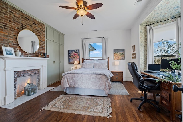 bedroom with wood-type flooring and ceiling fan