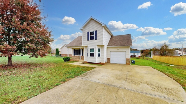 exterior space with a garage and a yard