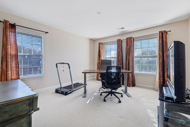 office area with light colored carpet