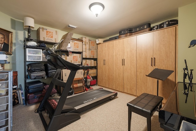 workout area featuring carpet floors