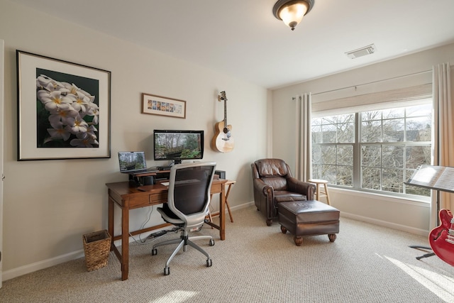 view of carpeted home office