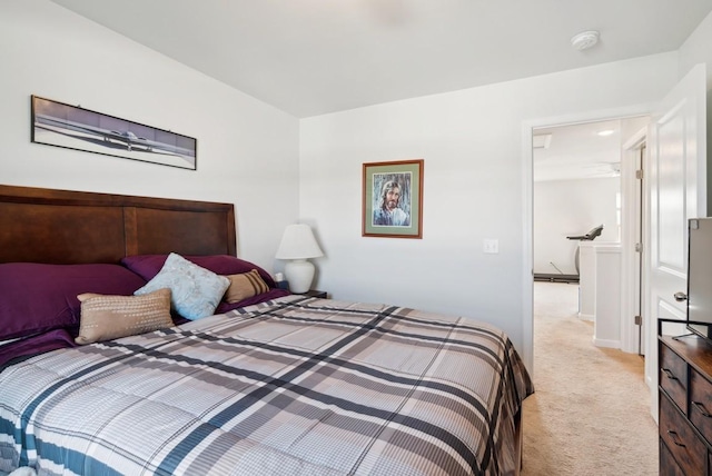 bedroom with light carpet