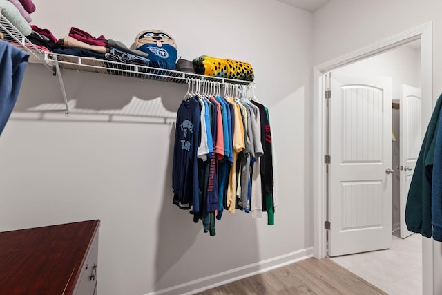 spacious closet with light hardwood / wood-style flooring