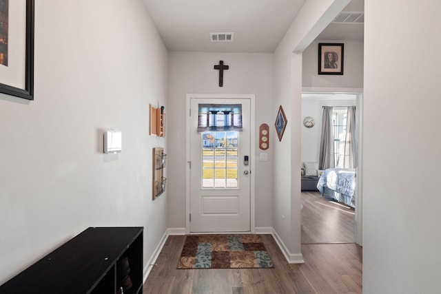 doorway to outside featuring hardwood / wood-style flooring and a wealth of natural light