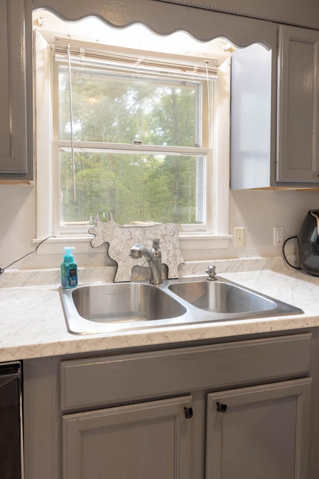 kitchen with a healthy amount of sunlight, gray cabinets, and sink