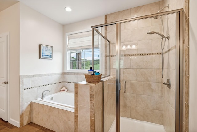 bathroom with plus walk in shower