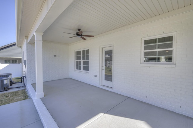 view of patio featuring ceiling fan and central air condition unit