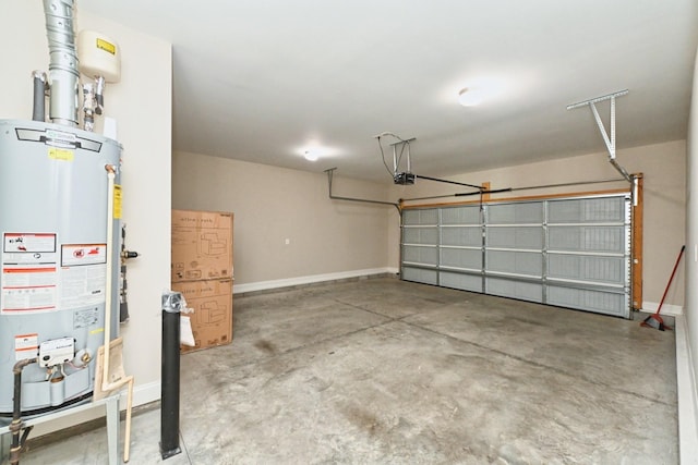 garage featuring a garage door opener and gas water heater