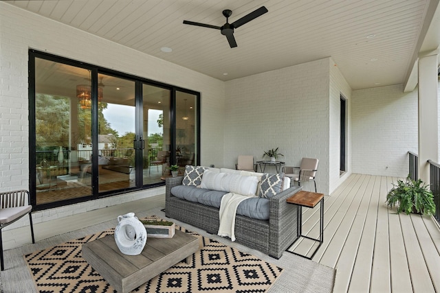 exterior space featuring ceiling fan and an outdoor hangout area