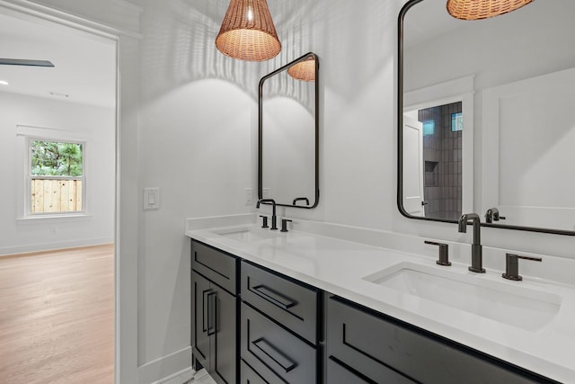 bathroom with vanity and wood-type flooring