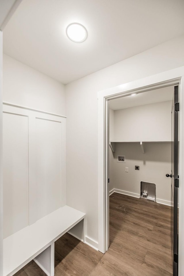 mudroom with dark hardwood / wood-style floors