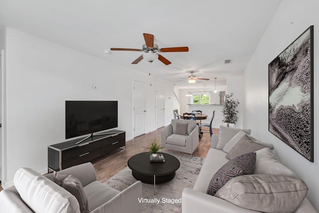 living room featuring light wood-type flooring