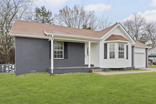 ranch-style house with a front lawn and a garage