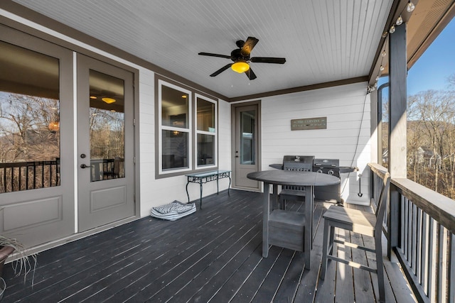 wooden terrace with ceiling fan