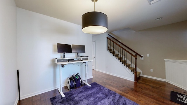 living room with dark hardwood / wood-style flooring