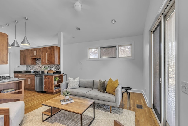 living room with light wood-type flooring