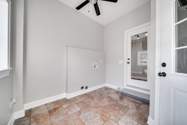 laundry room featuring ceiling fan and hookup for a washing machine